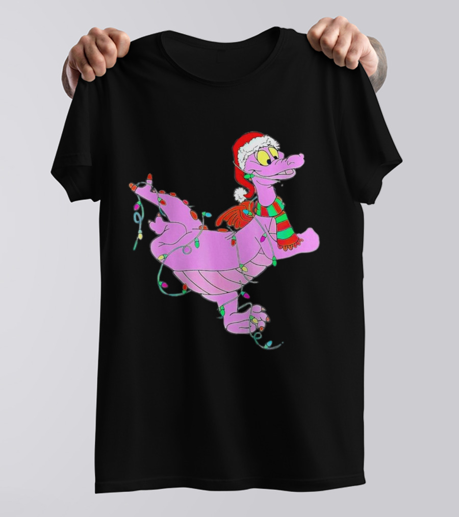 Dragon Figment In Santa Hat Wrapped In Christmas Lights T-Shirt