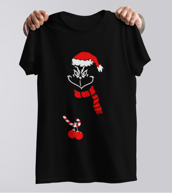 Grinch Santa Hat Scarf Candy Cane Christmas Balls T-Shirt