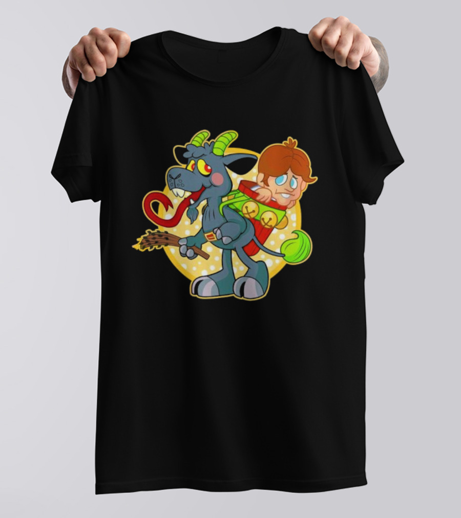 Krampus Rankin-Kramp Cartoon Goat With Red Backpack And Child T-Shirt