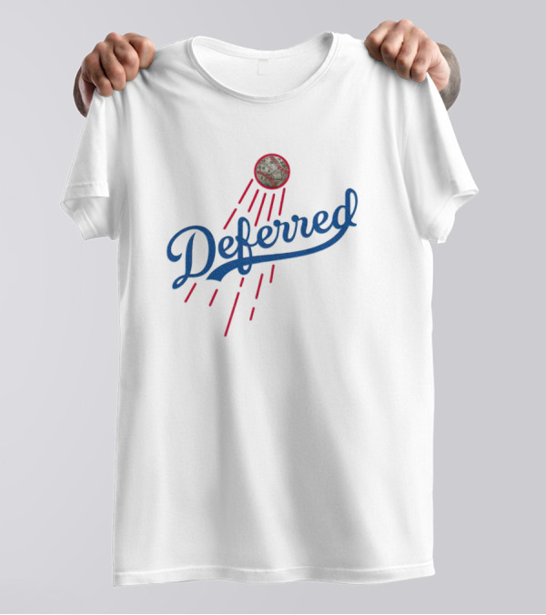Los Angeles Dodgers Deferred Blue Script With Baseball And Red Streaks T-Shirt