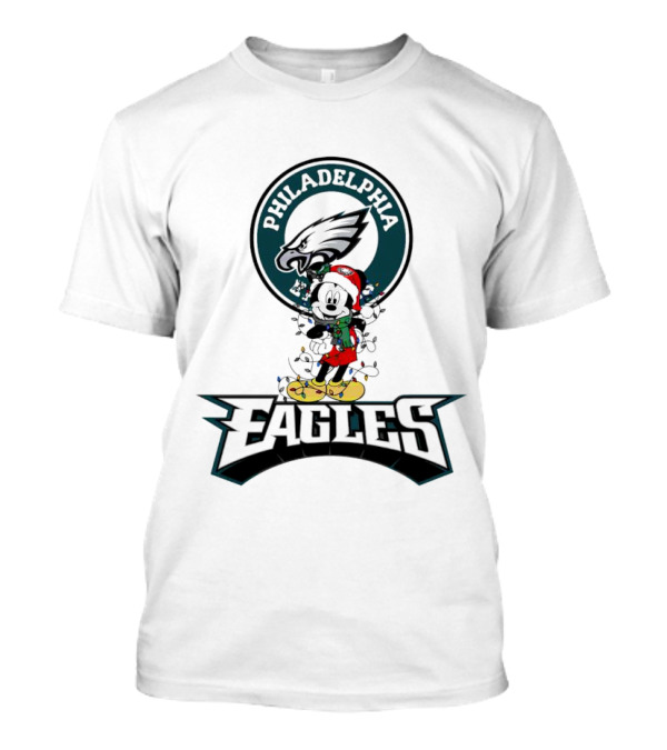 Mickey Mouse Philadelphia Eagles Christmas Lights Holiday Spirit T-Shirt