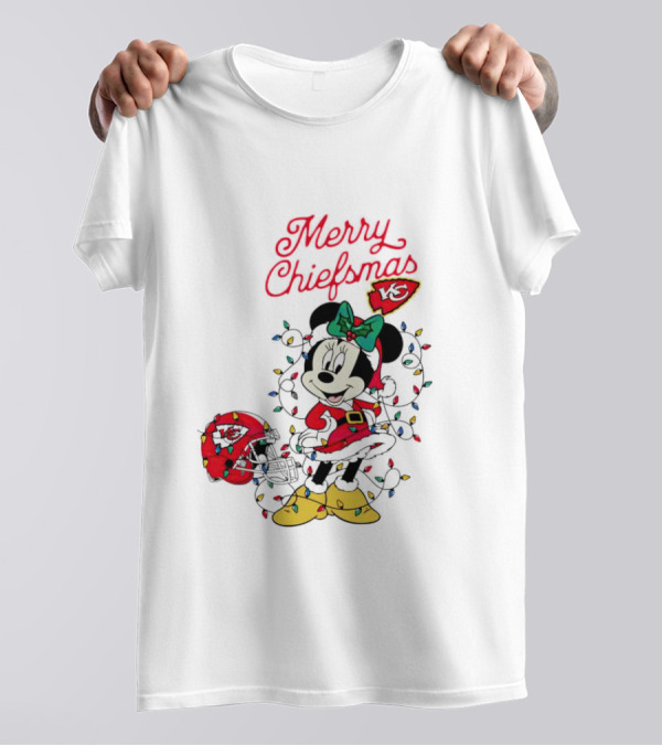 Merry Chiefsmas Minnie Mouse Kansas City Football Christmas Lights Helmet T-Shirt