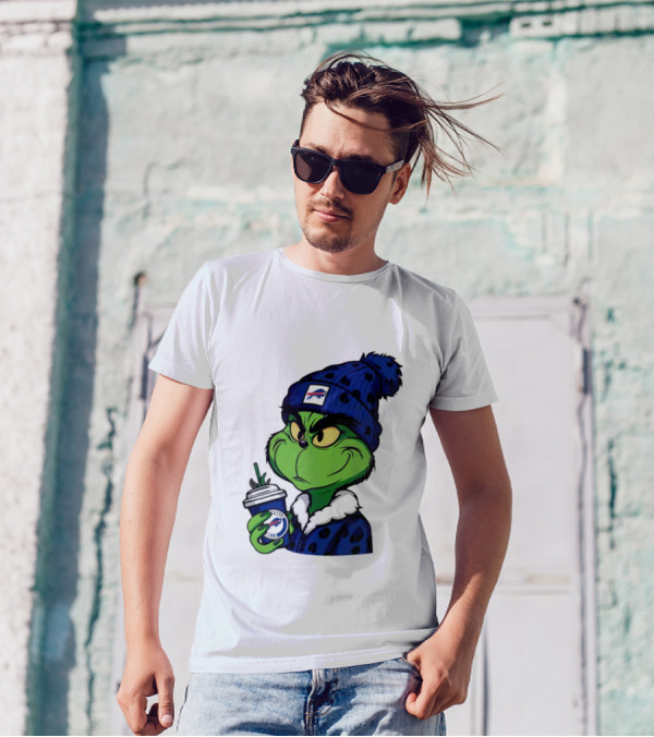Grinch In Buffalo Bills Beanie Holding Logo Cup T-Shirt