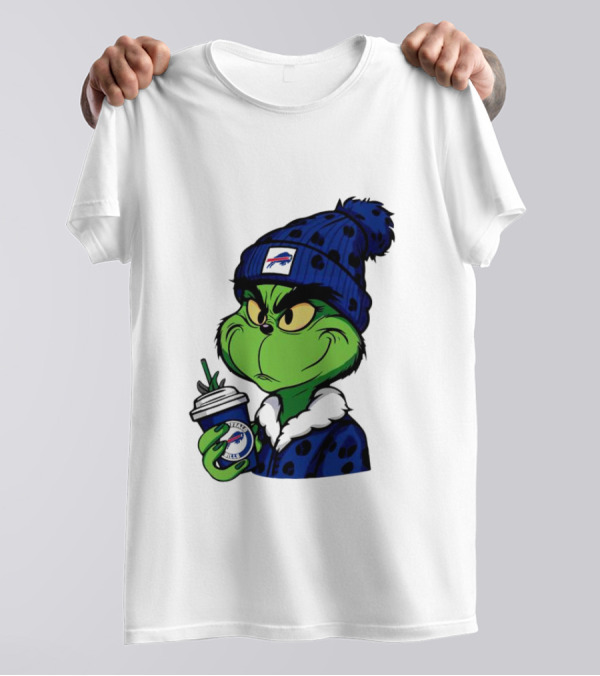 Grinch In Buffalo Bills Beanie Holding Logo Cup T-Shirt