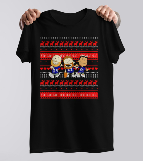 Philadelphia Eagles Lane Johnson Jason Kelce Jordan Mailata Fa La La Christmas Cartoon T-Shirt