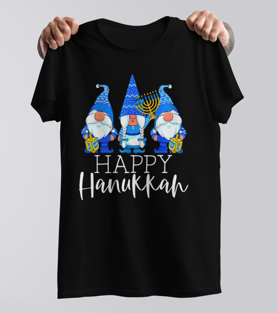 Gnomes Celebrating Hanukkah With Menorah And Dreidel T-Shirt