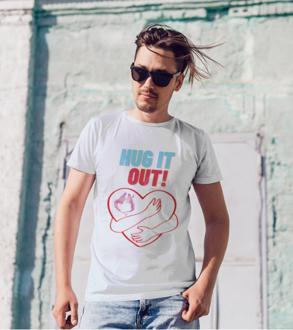 Hug It Out Heart Embrace Inside Red Outline T-Shirt
