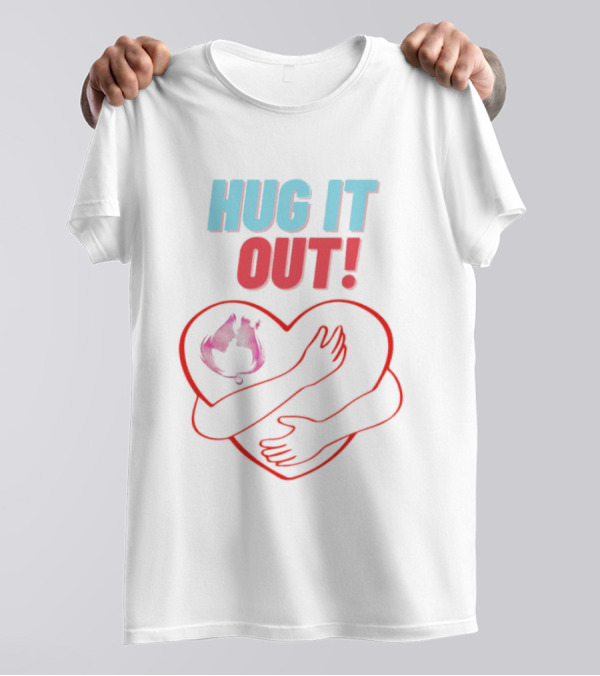 Hug It Out Heart Embrace Inside Red Outline T-Shirt