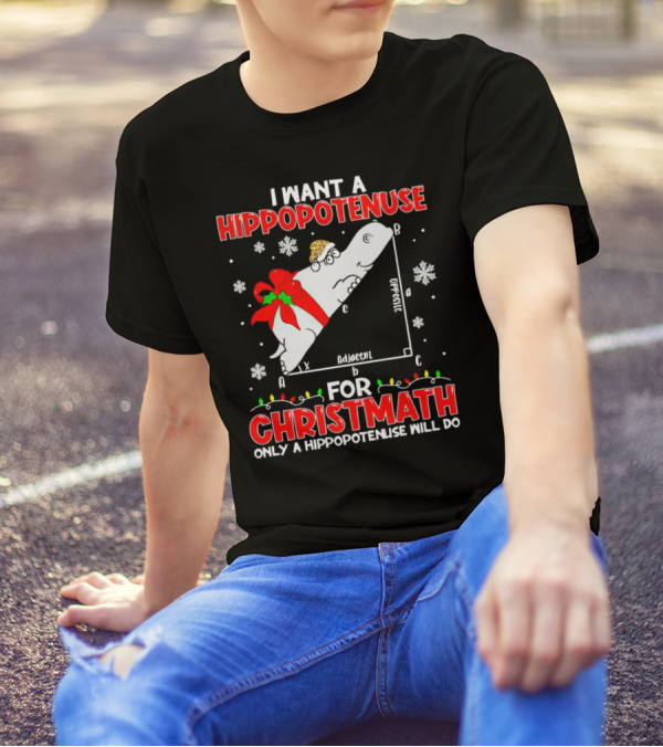 I Want A Hippopotenuse For Christmath Christmas Only A Hippopotenuse Will Do T-Shirt