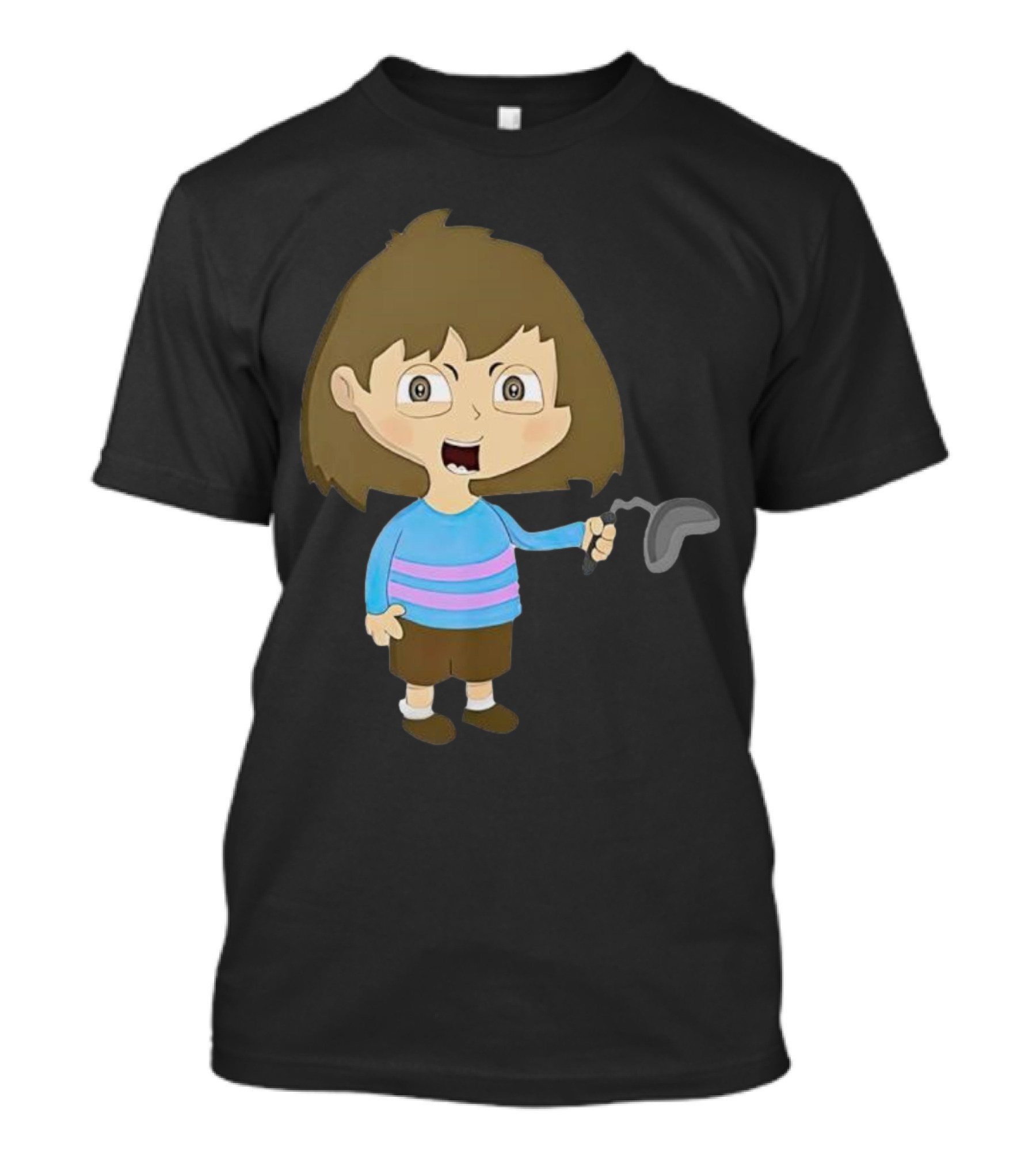 Lhugueny Sou Outfits Blue Striped Sweater Fun Cartoon Gaming Character T-Shirt