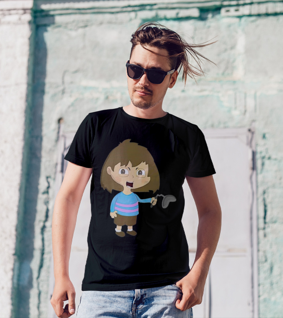 Lhugueny Sou Outfits Blue Striped Sweater Fun Cartoon Gaming Character T-Shirt