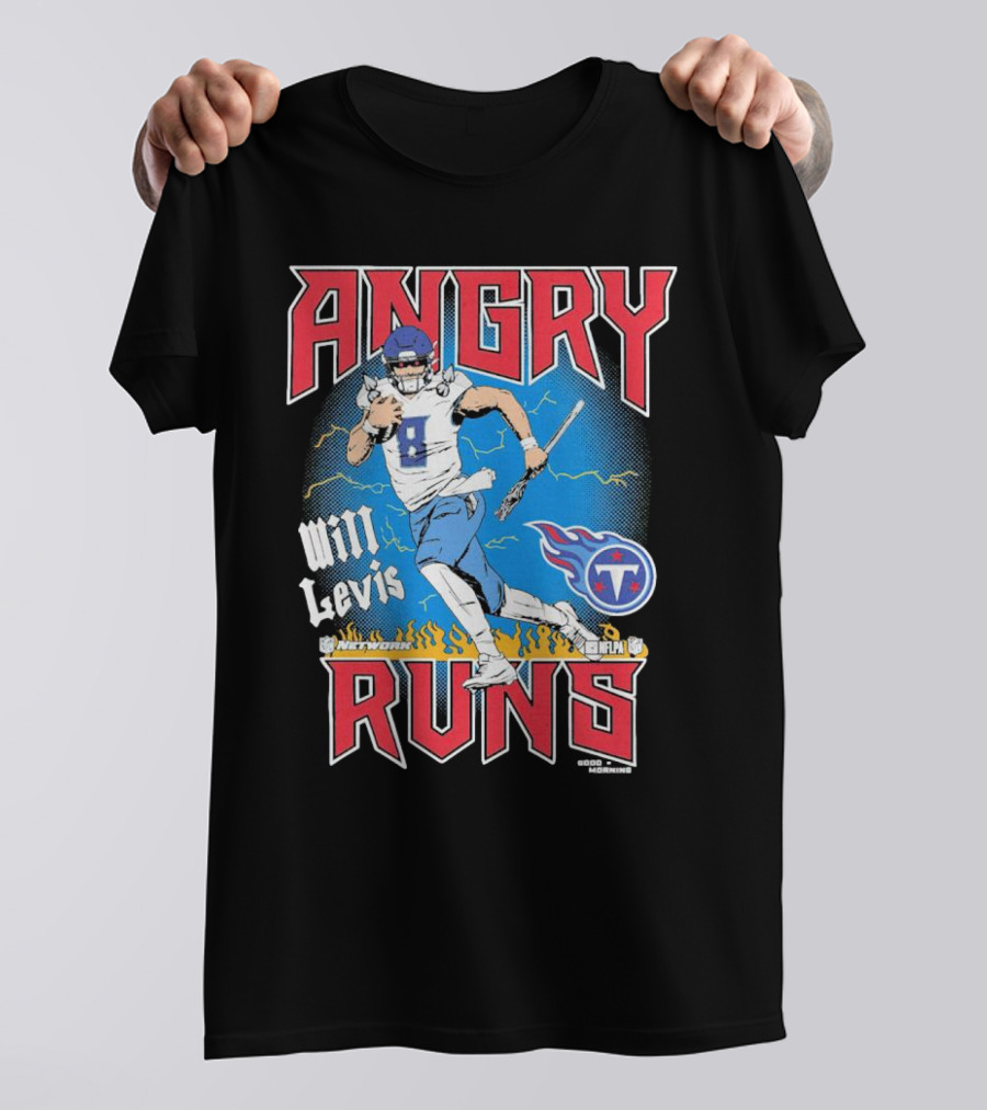 Tennessee Titans Will Levis Angry Runs NFL Network Football 8 Breaking Through Flames T-Shirt