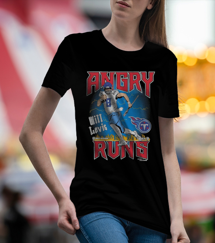 Tennessee Titans Will Levis Angry Runs NFL Network Football 8 Breaking Through Flames T-Shirt