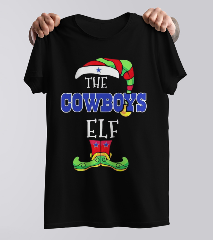The Cowboys Elf Christmas Holiday Hat And Boots T-Shirt
