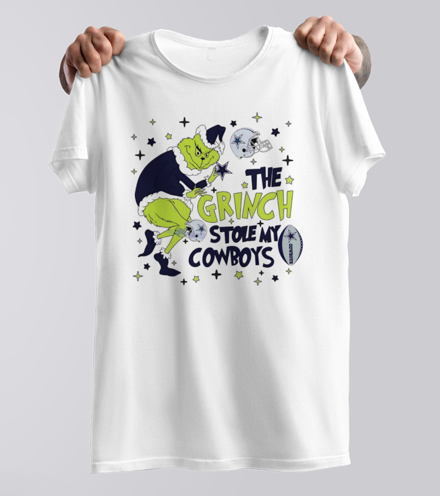 The Grinch Stole My Cowboys Christmas Football Helmet And Star T-Shirt