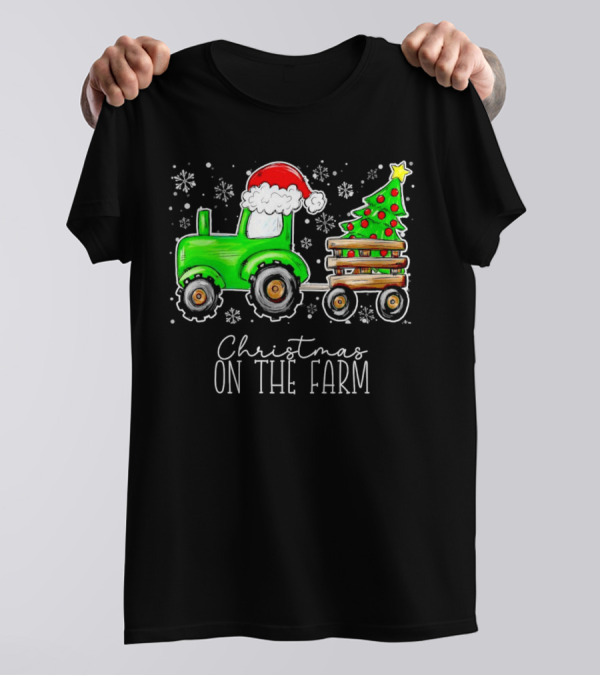 Christmas On The Farm Tractor Trailer Christmas Tree T-Shirt