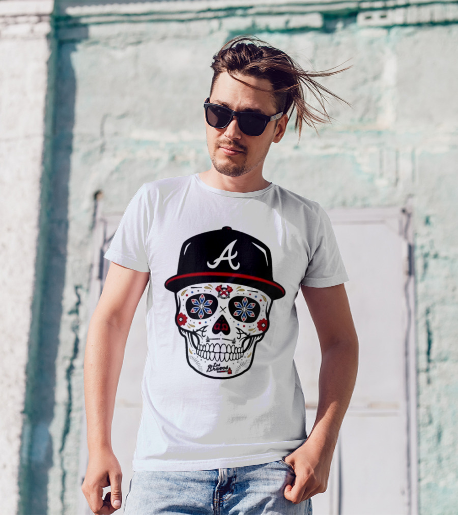 Atlanta Braves Sugar Skull Cap With Floral Elements T-Shirt