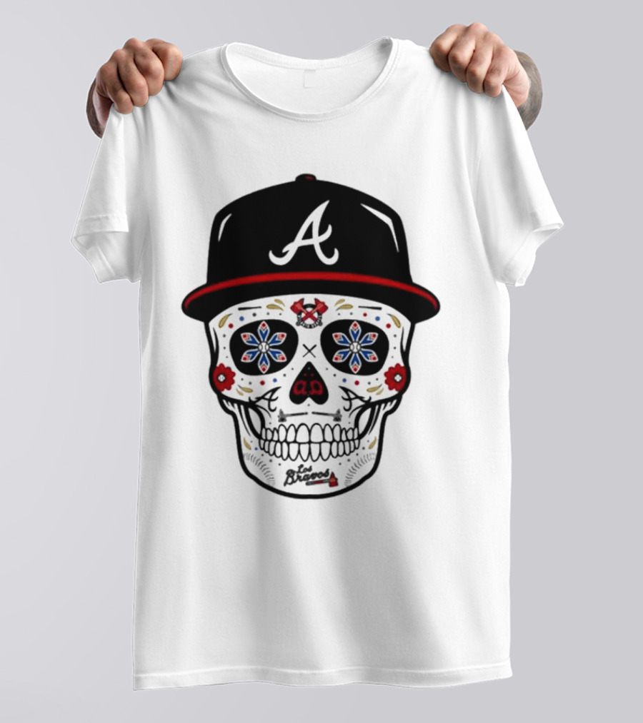 Atlanta Braves Sugar Skull Cap With Floral Elements T-Shirt