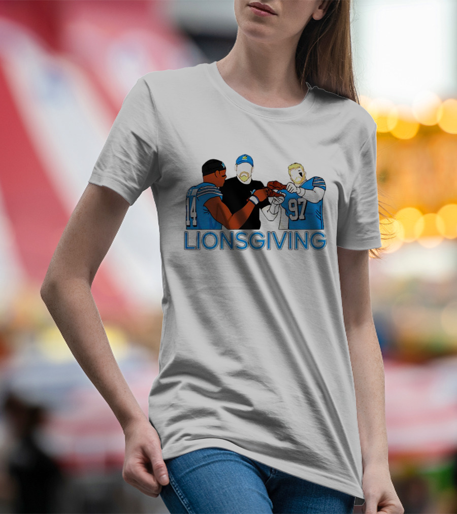 Detroit Lions Thanksgiving Lionsgiving Celebration With 14 And 97 T-Shirt