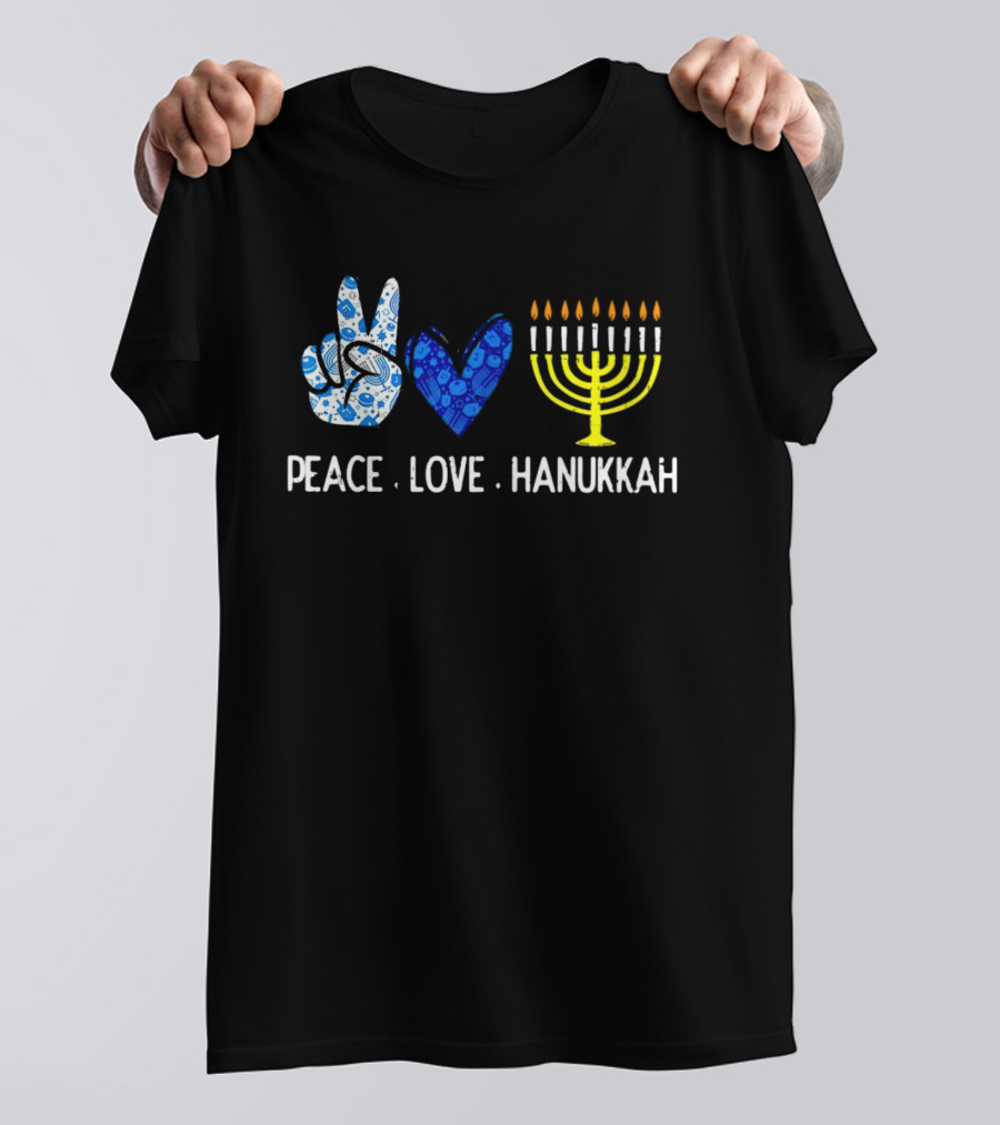 Peace Love Hanukkah Menorah Symbol Blue T-Shirt