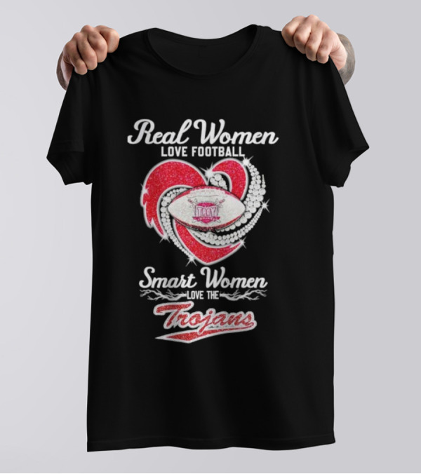 Real Women Love Football Smart Women Love The Trojans Football Heart T-Shirt