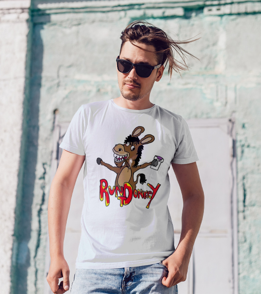 Runt Donkey Parody With Cartoon Donkey Holding Bell And Rockstar T-Shirt