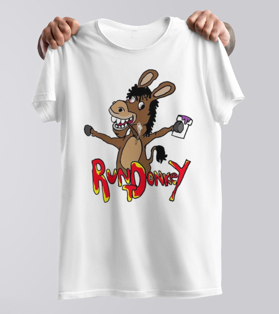 Runt Donkey Parody With Cartoon Donkey Holding Bell And Rockstar T-Shirt