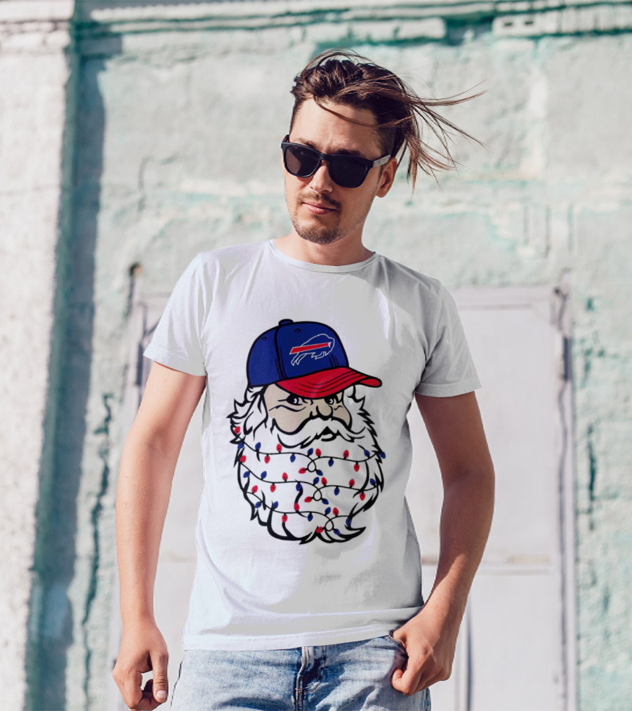 Santa Buffalo Bills Christmas Lights Beard Football T-Shirt