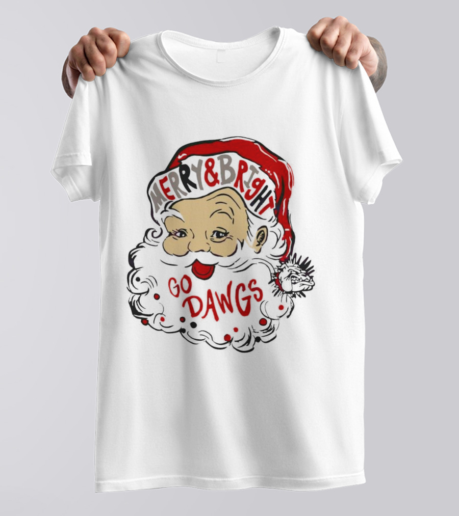 Merry And Bright Santa Claus Go Dawgs Georgia Bulldogs Christmas T-Shirt