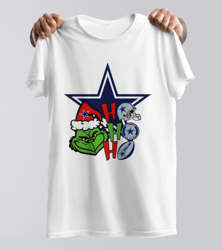 Santa Grinch Ho Ho Ho Dallas Cowboys Christmas Star Helmet T-Shirt