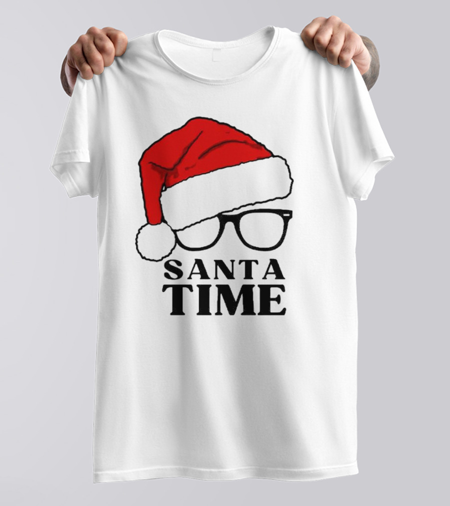 Santa Time Red Hat And Glasses Christmas T-Shirt