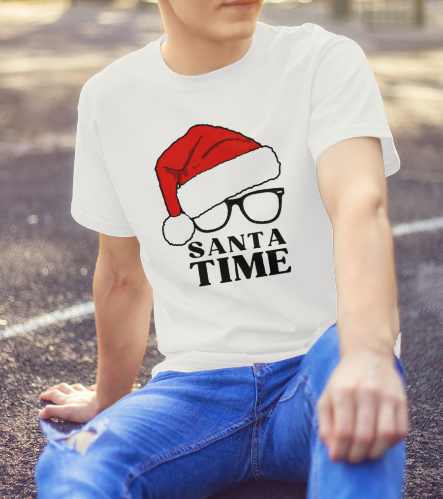 Santa Time Red Hat And Glasses Christmas T-Shirt