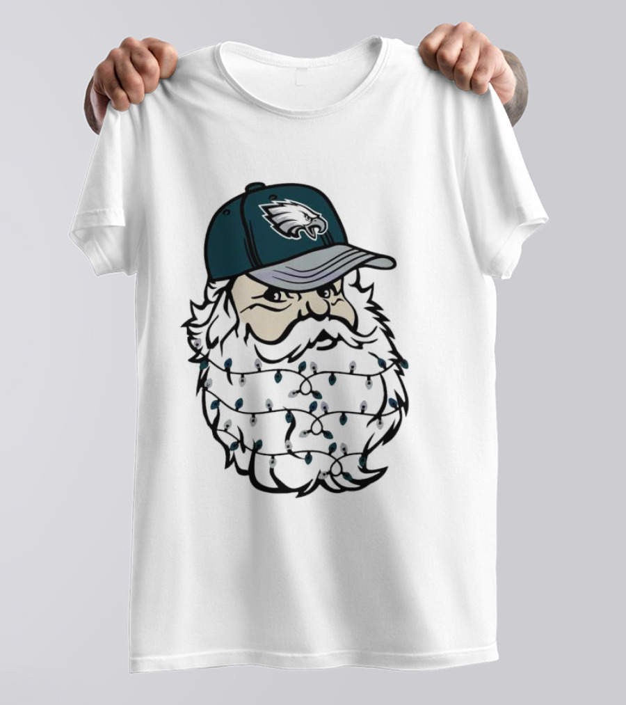 Philadelphia Eagles Santa Hat Christmas Lights Beard T-Shirt