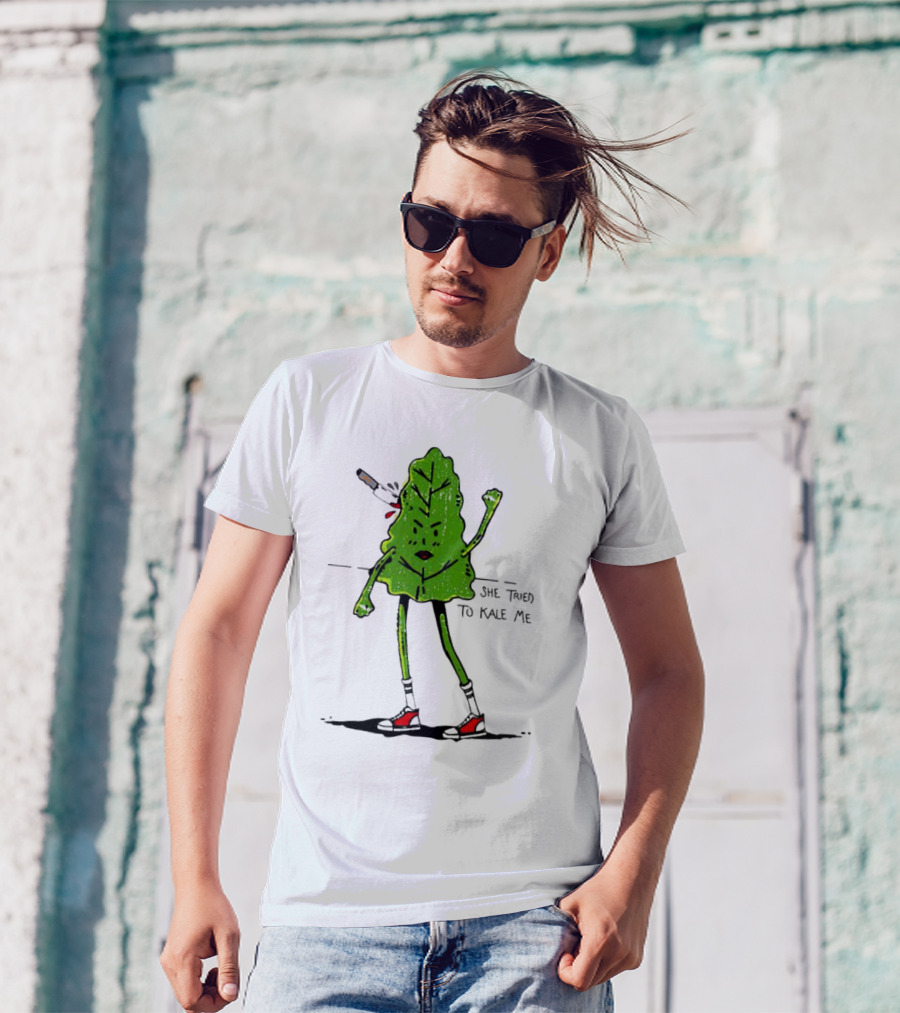 She Tried To Kale Me Smoking Kale Leaf Cartoon In Red Heels T-Shirt