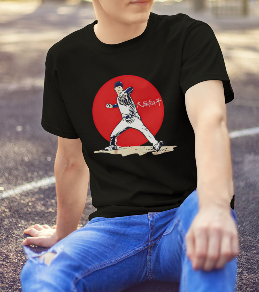 Shohei Ohtani Japanese Baseball Pitcher Icon Red Circle Kanji T-Shirt