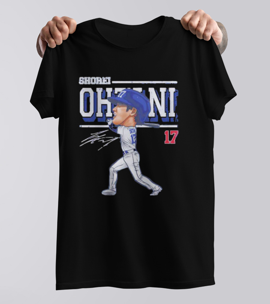 Shohei Ohtani Cartoon Signature 17 Batter Baseball T-Shirt