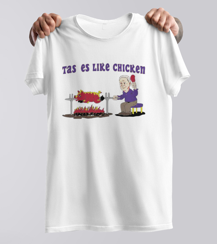 Tastes Like Chicken LSU Tiger Roasting With Cartoon Man Eating T-Shirt