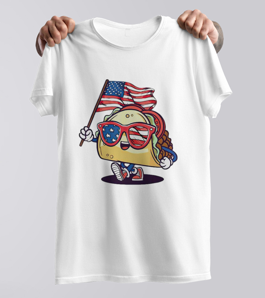 Taco American Flag 4th Of July Celebration With Sunglasses And Sneakers T-Shirt