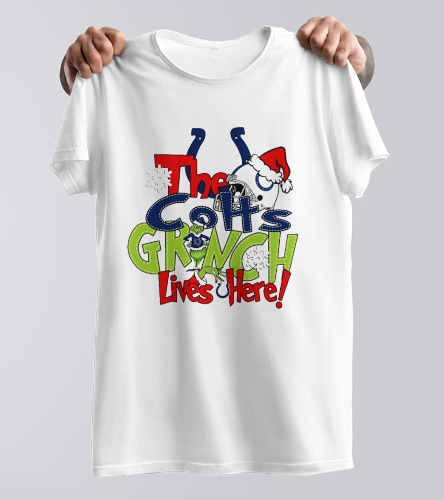 The Colts Grinch Lives Here Christmas Helmet Santa Hat T-Shirt