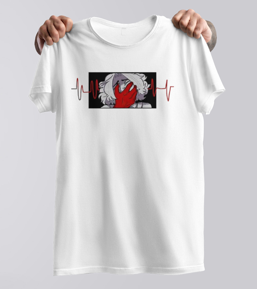 Area Unknown Guqqie New Anime Character With Red Hand And Heartbeat Line T-Shirt
