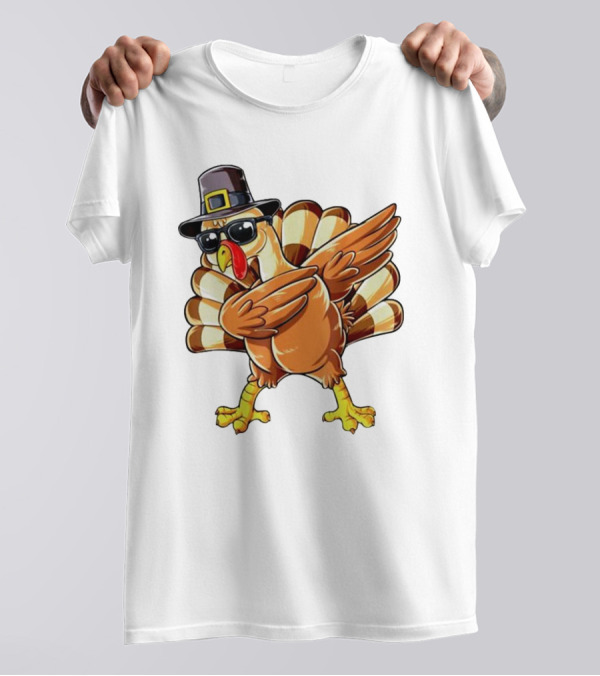 Thanksgiving Turkey Dabbing With Pilgrim Hat And Sunglasses T-Shirt