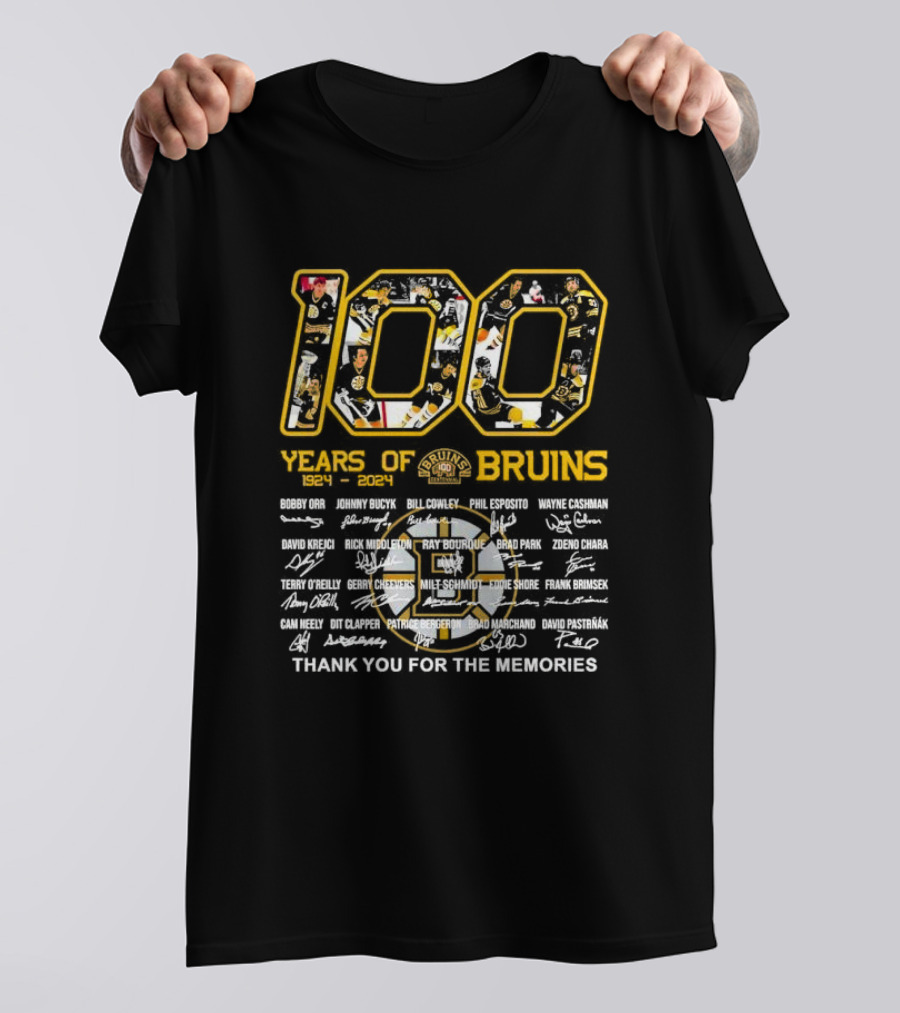 100 Years Of Boston Bruins 1924-2024 Thank You For The Memories Bobby Orr Phil Esposito Zdeno Chara Bruins 100 Years T-Shirt