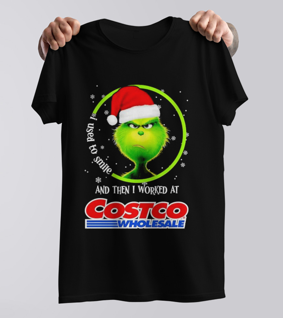Grinch I Used To Smile And Then I Worked At Costco Wholesale Santa Hat Snowflakes T-Shirt