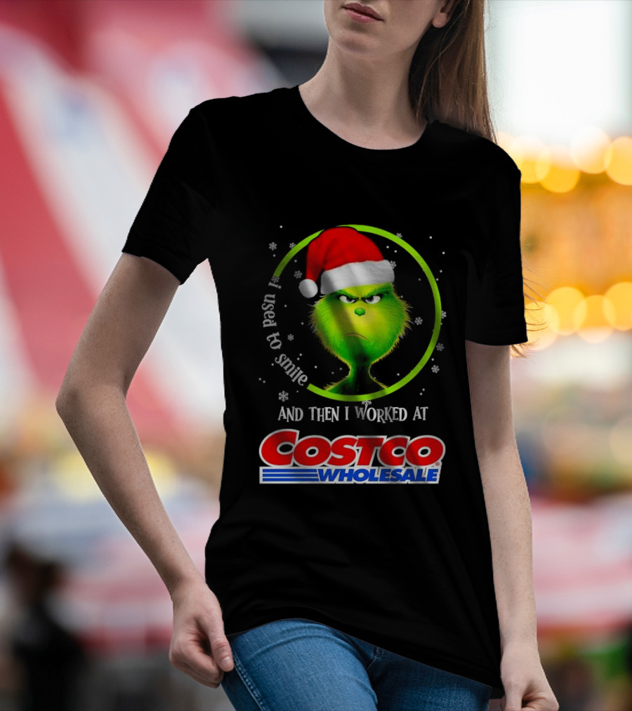Grinch I Used To Smile And Then I Worked At Costco Wholesale Santa Hat Snowflakes T-Shirt