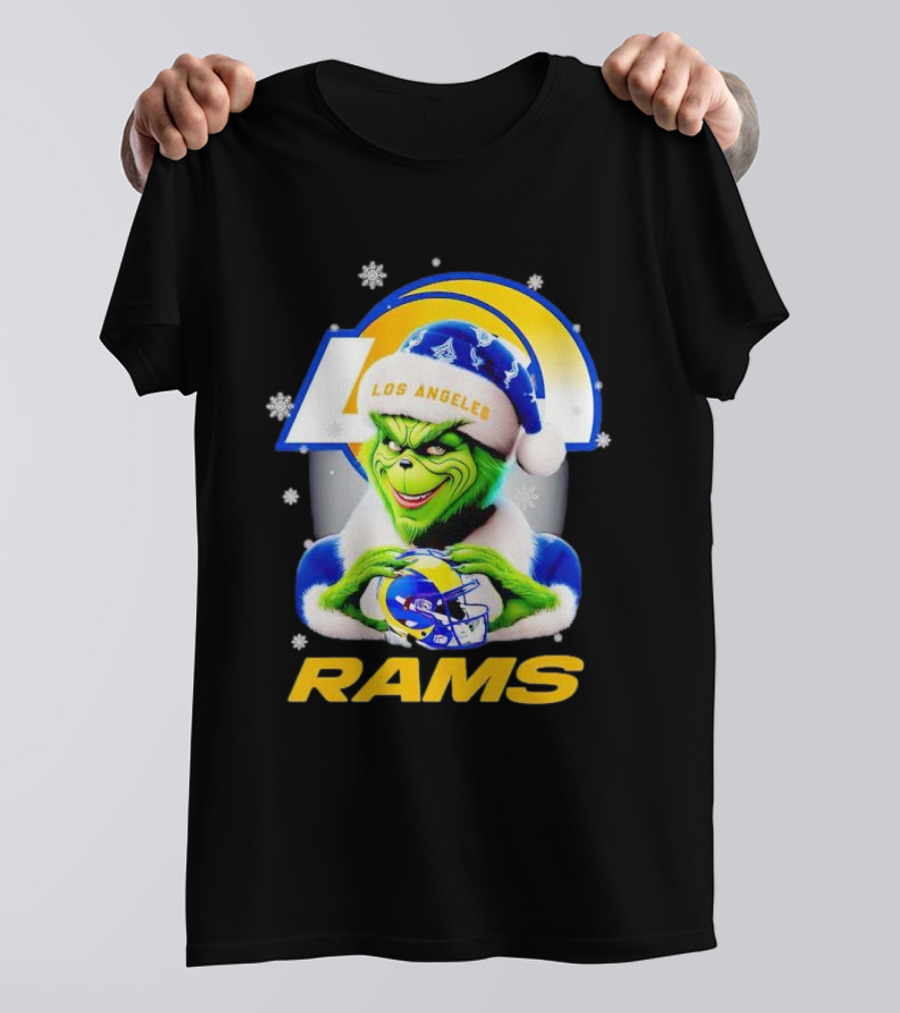 Los Angeles Rams Christmas Grinch Holding Helmet T-Shirt