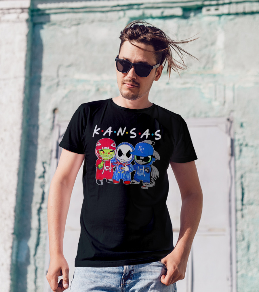 KANSAS Sports Characters Grinch Jack Skellington Toothless Chiefs Royals Jayhawks T-Shirt