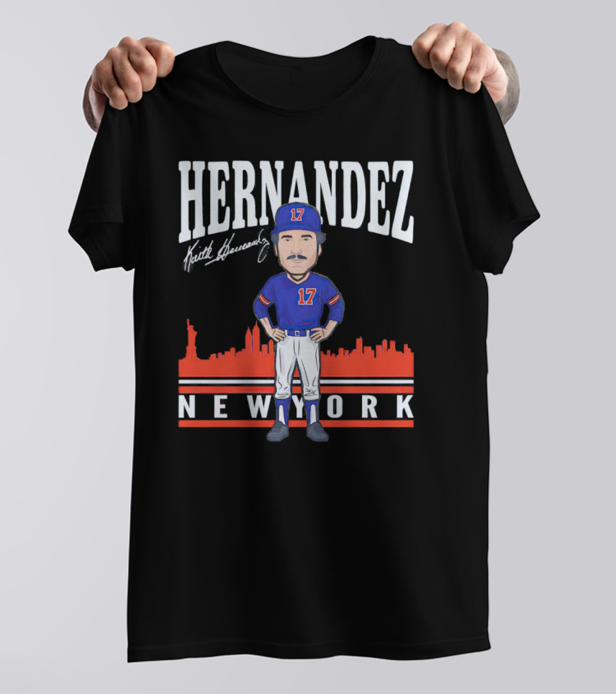 Hernandez Keith Hernandez Caricature New York 17 Signature T-Shirt
