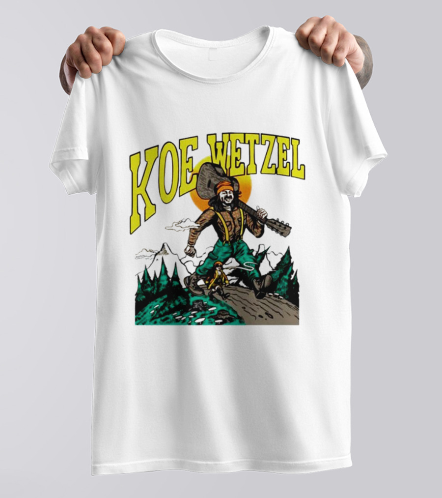 Koe Wetzel Koe Bunyan Lumberjack With Guitar And Dog In Mountain Scene T-Shirt