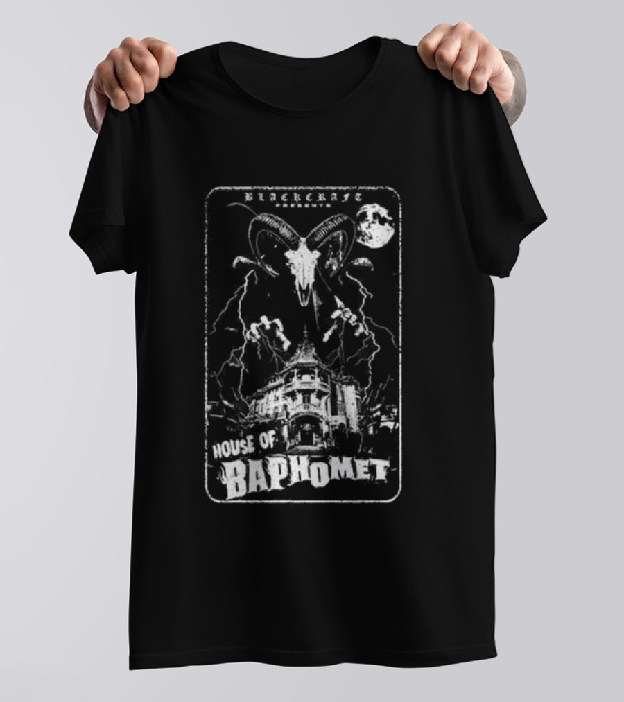 Blackcraft Cult Blackcraft Presents House Of Baphomet Goat Head Lightning Full Moon Dark T-Shirt