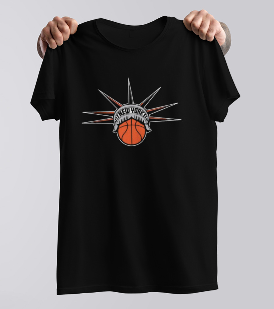 New York Basketball Liberty With Statue Spikes Ball Emblem T-Shirt